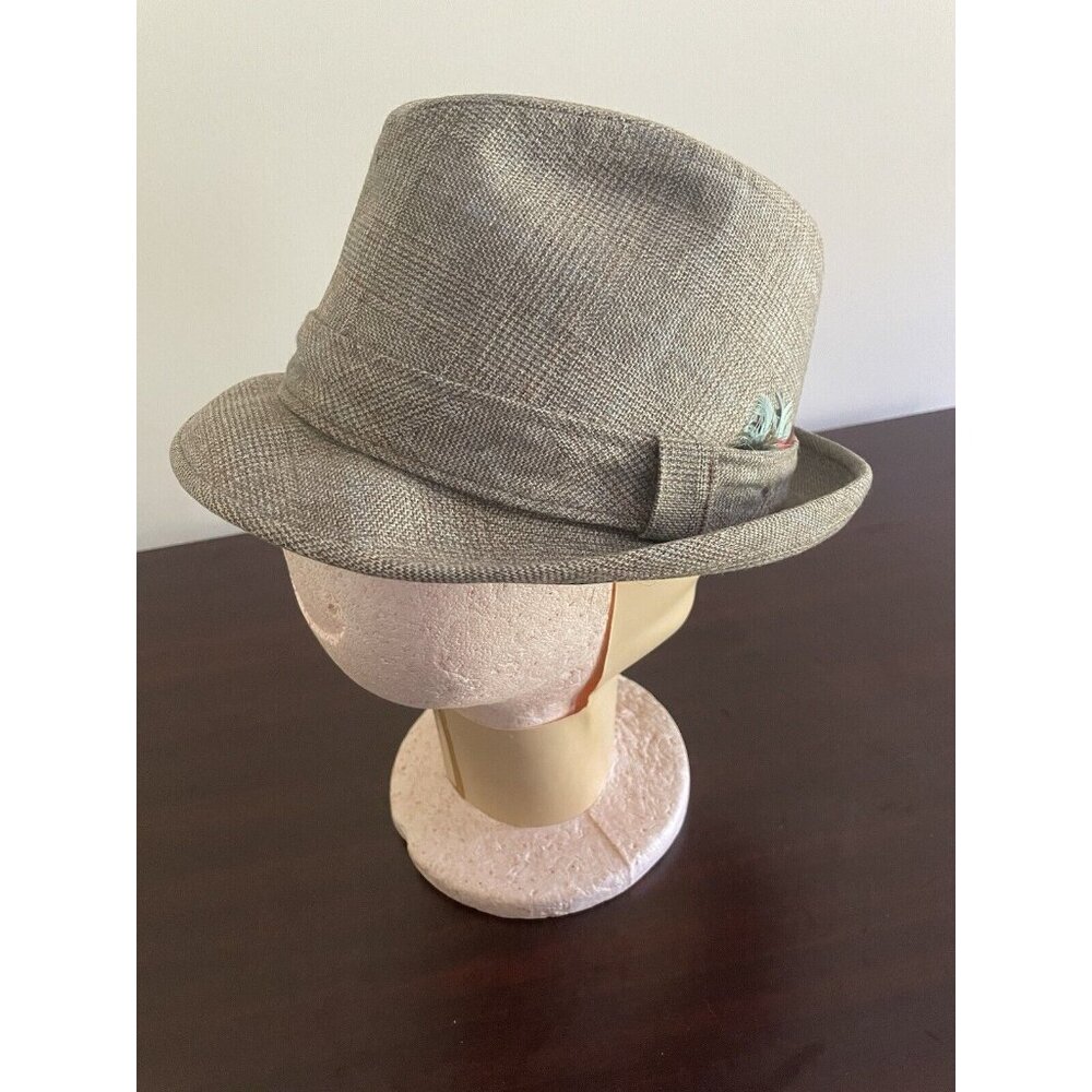 Vintage Dobbs Fedora Hat Feather Looped Band Brown Tweed 7-1/4 Grandpa Dad Core